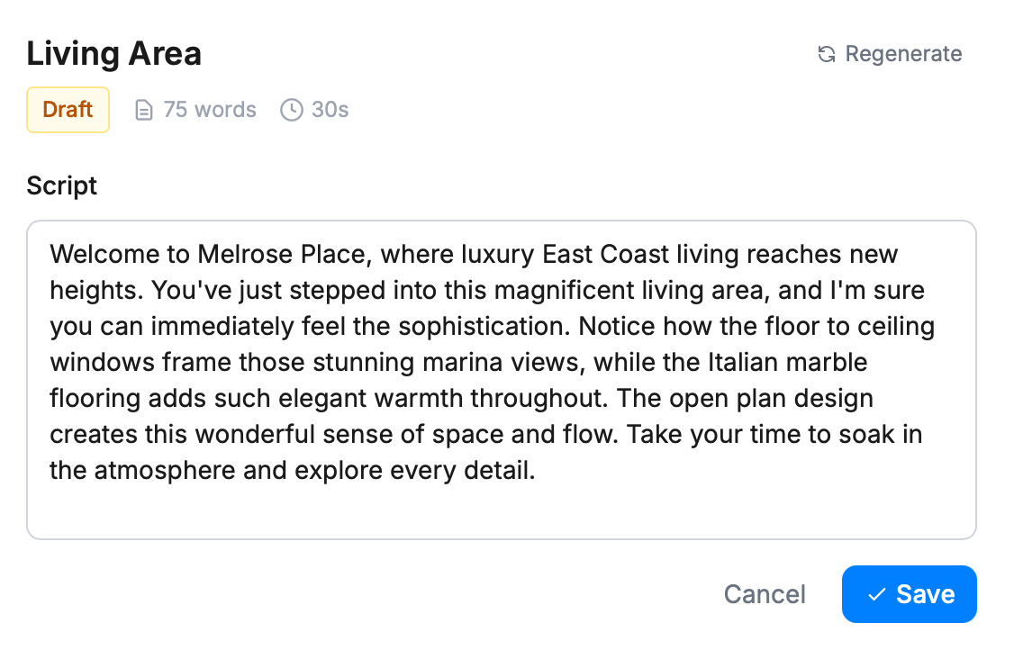 AI script generation interface